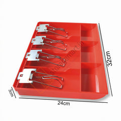 StorageMart ABS Plastic Cash Drawer, 4 Cash and 3 Coin Organizer for Supermarket | Metal Clip | 7 Slot, 32.2 X 3.5 X 24.5 CM, Red
