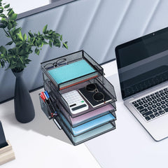 5 Tier Stackable Letter Tray Office Desk Paper Organizer File Trays with Pen Holder - StorageMart