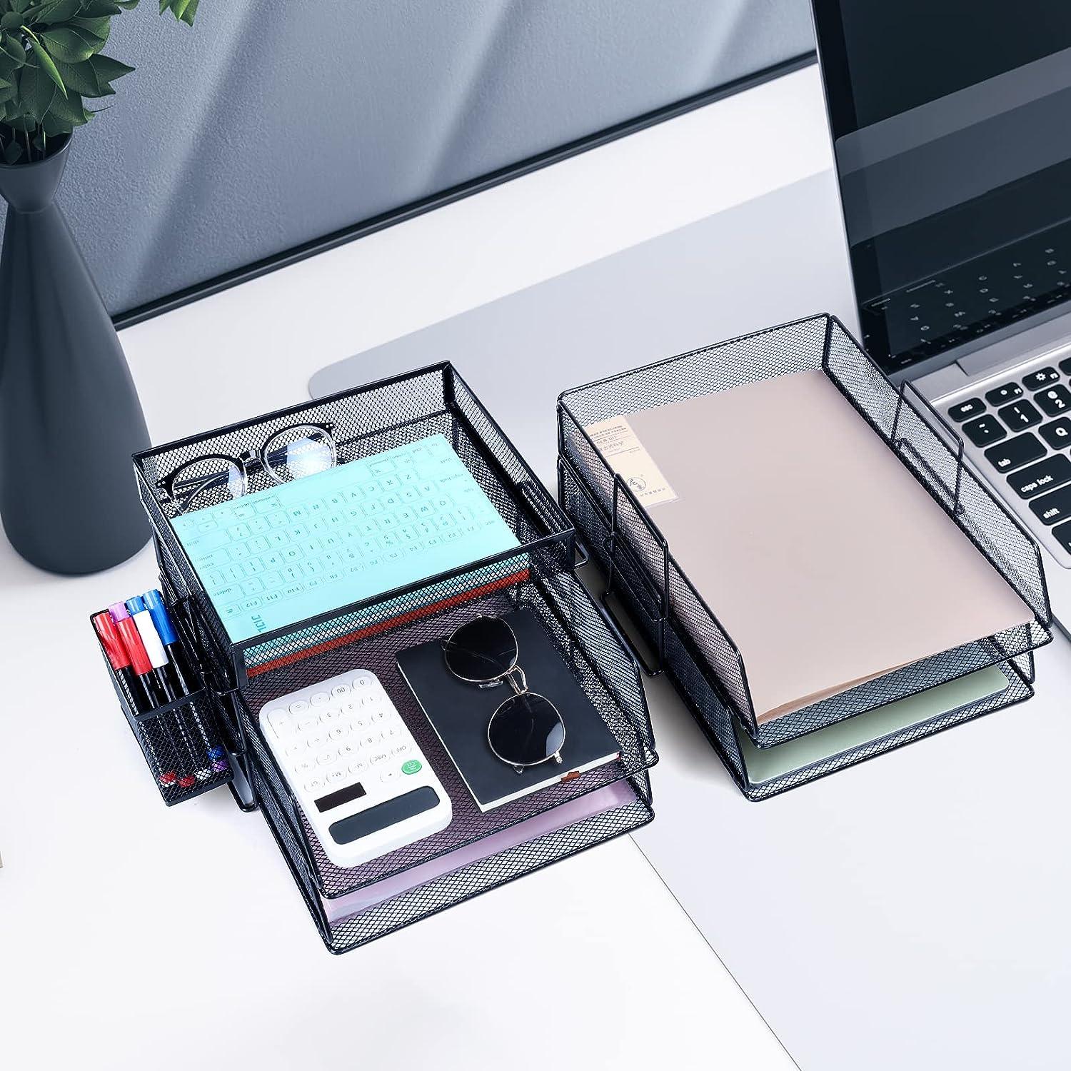 5 Tier Stackable Letter Tray Office Desk Paper Organizer File Trays with Pen Holder - StorageMart
