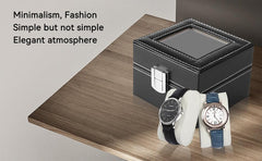 StorageMart 2 Slot watch storage box | Watch display box with glass cover for men & women | PU Leather | 11 x 11 x 8 CM | Black - StorageMart