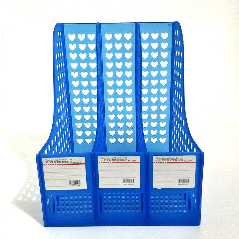 StorageMart 3 Compartment Plastic Heart Shape File Paper Magazine Rack Holder, 25 X 24 X 30 cm, Blue - StorageMart