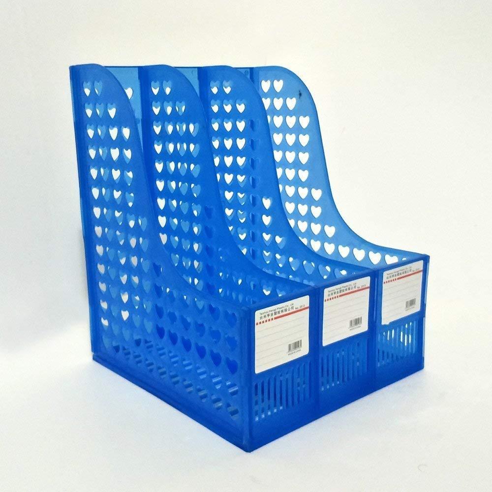 StorageMart 3 Compartment Plastic Heart Shape File Paper Magazine Rack Holder, 25 X 24 X 30 cm, Blue - StorageMart