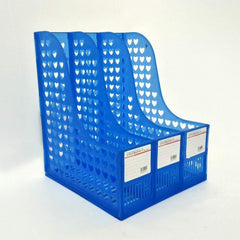 StorageMart 3 Compartment Plastic Heart Shape File Paper Magazine Rack Holder, 25 X 24 X 30 cm, Blue - StorageMart