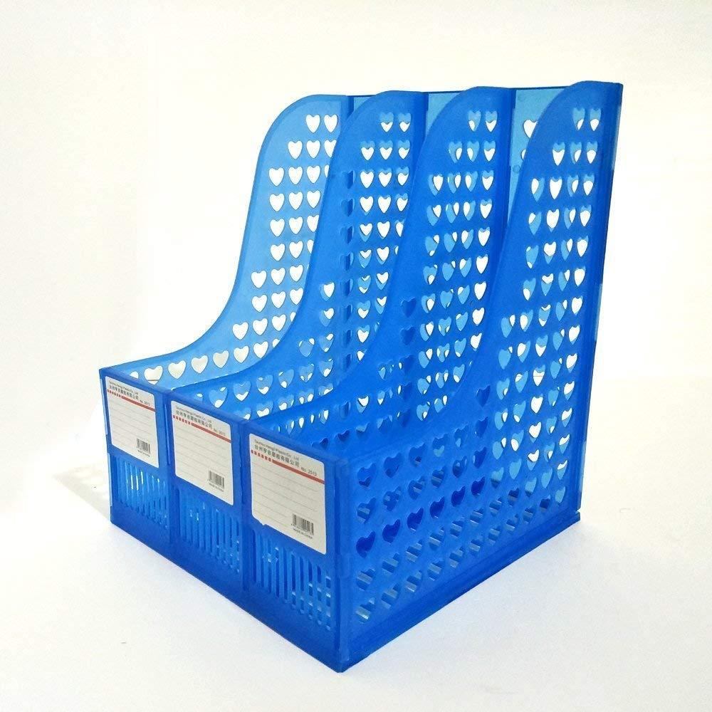 StorageMart 3 Compartment Plastic Heart Shape File Paper Magazine Rack Holder, 25 X 24 X 30 cm, Blue - StorageMart
