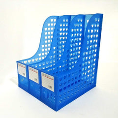 StorageMart 3 Compartment Plastic Heart Shape File Paper Magazine Rack Holder, 25 X 24 X 30 cm, Blue - StorageMart