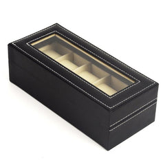 StorageMart 5 Slot watch storage box | Watch display box with glass cover for men & women | PU Leather | 25 x 11 x 8 CM | Black - StorageMart