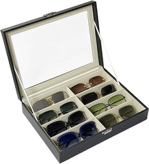 StorageMart 8 Slot Goggles storage box | Eyeglass, sunglasses storage box with PU Leather material for men & Women | 13.2 x 9.7 x 3.4 Inch | Black - StorageMart