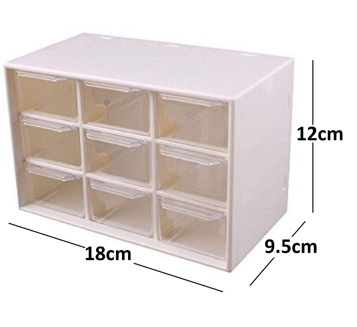 StorageMart 9 Grid Mini Plastic Multipurpose Drawer Storage Box, 18 x 12 x 9.5 cm, White, Rectangular - StorageMart