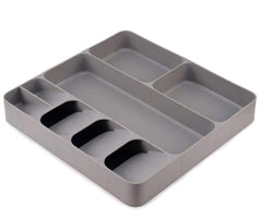 StorageMart Kitchen Storage Tray for spoons, forks and 3 separate compartment for tableware storage | 40 x 38 x 5.5 cm | Plastic | Grey - StorageMart