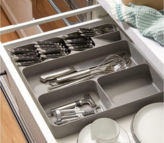 StorageMart Kitchen Storage Tray for spoons, forks and 3 separate compartment for tableware storage | 40 x 38 x 5.5 cm | Plastic | Grey - StorageMart