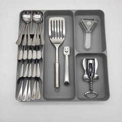 StorageMart Kitchen Storage Tray for spoons, forks and 3 separate compartment for tableware storage | 40 x 38 x 5.5 cm | Plastic | Grey - StorageMart