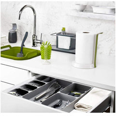 StorageMart Kitchen Storage Tray for spoons, forks and 3 separate compartment for tableware storage | 40 x 38 x 5.5 cm | Plastic | Grey - StorageMart