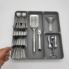 StorageMart Kitchen Storage Tray for spoons, forks and 3 separate compartment for tableware storage | 40 x 38 x 5.5 cm | Plastic | Grey - StorageMart