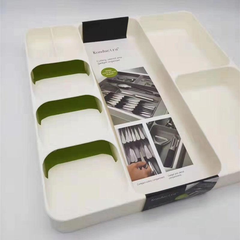 StorageMart Kitchen Storage Tray for spoons, forks and 3 separate compartment for tableware storage | 40 x 38 x 5.5 cm | Plastic | White - StorageMart