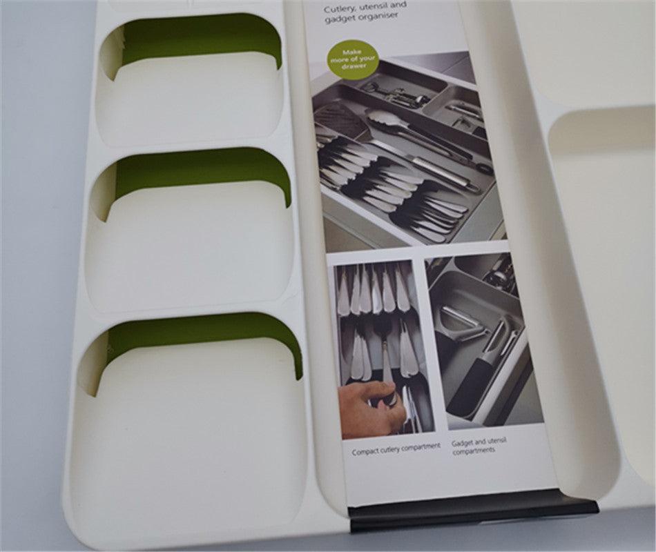 StorageMart Kitchen Storage Tray for spoons, forks and 3 separate compartment for tableware storage | 40 x 38 x 5.5 cm | Plastic | White - StorageMart