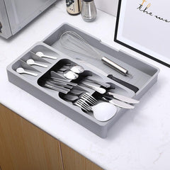 StorageMart Kitchen Storage tray for spoons, forks and utensils. Expandable and adjustable | 40 x 30 x 5.5 cm | Plastic | Grey - StorageMart