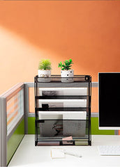 StorageMart Mesh File Organizer 3 Tier File Rack & 2 Compartment Stationery Wall Mount Hanging File Organizer | 40.5 x 32.5 x 10.5 Cm|Metal| Black - StorageMart