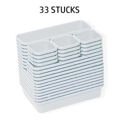 StorageMart plastic Interlocking Cutlery Drawer Desk Organizer (Dark White) - Set of 33 - StorageMart